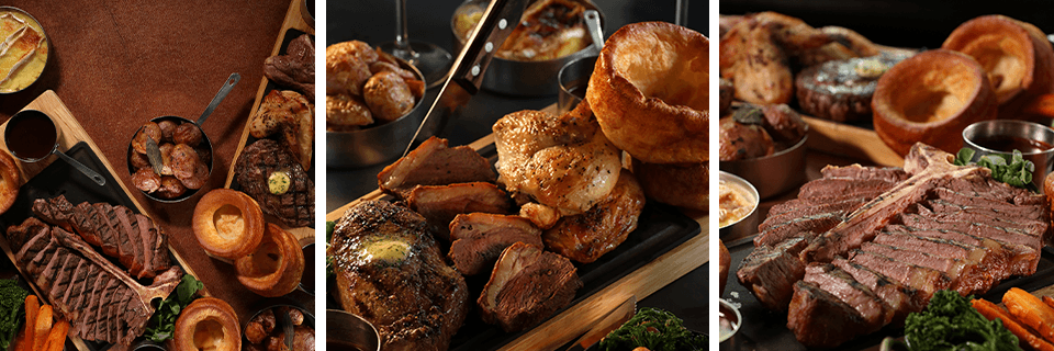 Juicy steaks on wooden boards